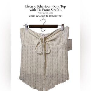 Electric Behaviour Cream Tie-Front Knit Top Scalloped Hem Openwork XL